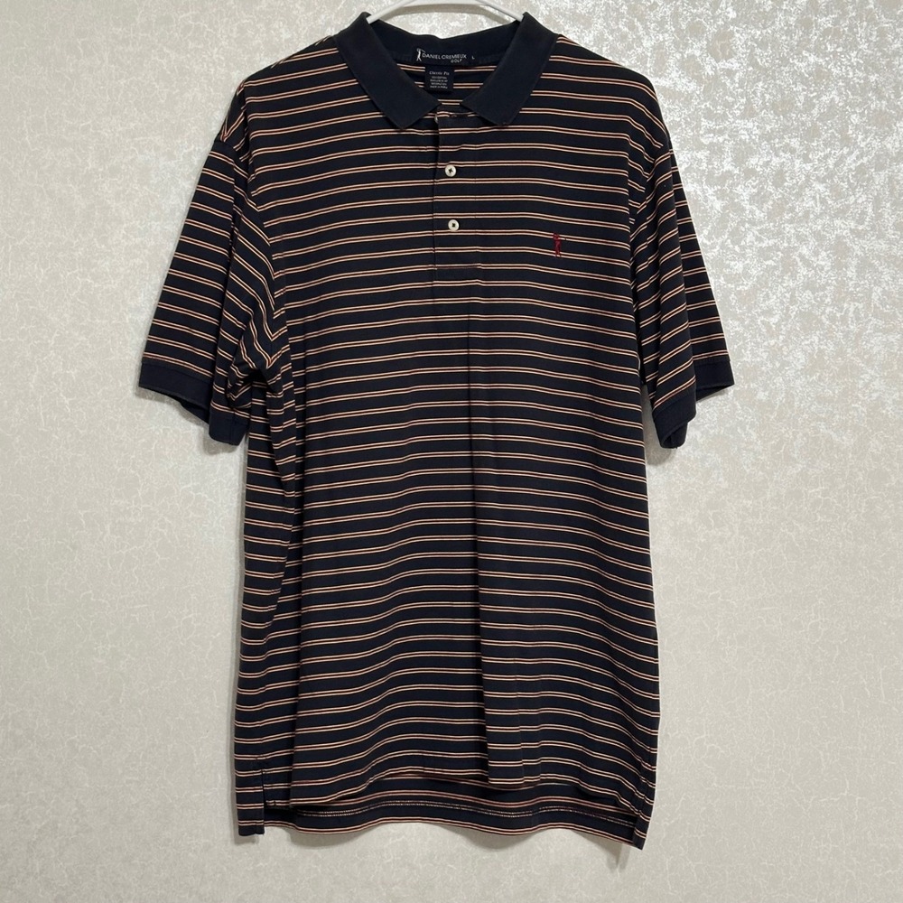 Daniel Cremieux Golf Polo Shirt Navy Blue Red White‎ Striped Classic Fit Mens L